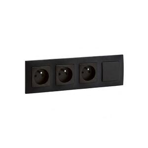 Legrand-három aljzatú háztartási konnektor 250V/16A és 1-es egypólusú kapcsoló NILOE fekete LR0015+LR0001+LR0001+LR0001+LR0006 kép