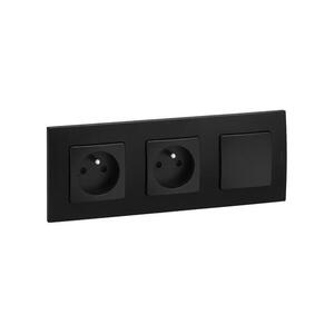 Legrand - Háztartási dupla aljzat 250V/16A és egypólusú kapcsoló 1-es NILOE fekete LR0014+LR0001+LR0001+LR0006 kép