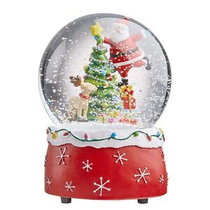 X-MAS zenélő hógömb, Mikulás rénszarvassal és karácsonyfával, Ø10cm kép