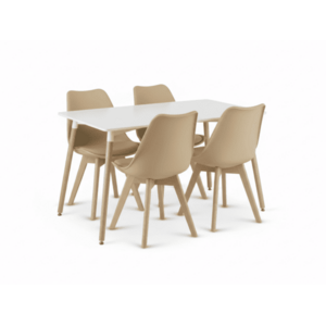 Étkezőgarnitúra 1 + 4, fehér ADRIA asztal 120x80 cm + bézs BALI MARK szék bükk lábakkal kép