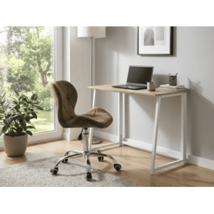 ZARIMO irodai szett íróasztal 80x40 cm, fehér/sonoma tölgy + AVOLA VELVET szék, barna kép
