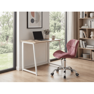 ZARIMO irodai szett: asztal 80x40 cm, fehér/sonoma tölgy + AVOLA VELVET szék, sötét rózsaszín kép