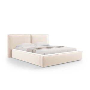 Krémszínű bársony kárpitozott ágyneműtartós franciaágy ágyráccsal 200x200 cm Arendal – Cosmopolitan Design kép
