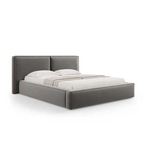 Szürke bársony kárpitozott ágyneműtartós franciaágy ágyráccsal 200x200 cm Arendal – Cosmopolitan Design kép