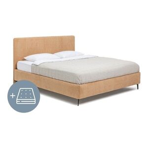 Mustársárga kárpitozott franciaágy matraccal, ágyráccsal 160x200 cm Noira Slim – Bonami Selection kép