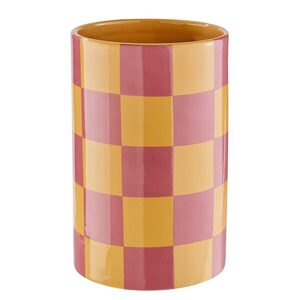 CHECKER kerámia váza 20cm sárga/rózsaszín kép