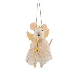 Textil karácsonyfadísz 6 cm Angel Mouse Playing the Trumpet – Sass & Belle kép