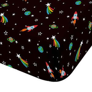 Fekete gumis egyszemélyes gyerek lepedő 90x190 cm Rainbow Rockets – Catherine Lansfield kép