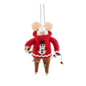 Textil karácsonyfadísz 6 cm Mouse in Snowman Jumper with Fairy Lights – Sass & Belle kép