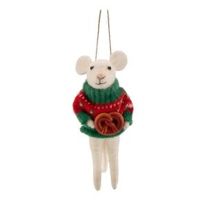 Textil karácsonyfadísz 6 cm Mouse with Pretzel – Sass & Belle kép
