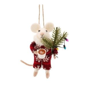 Textil karácsonyfadísz 9 cm Mouse with Coffee – Sass & Belle kép