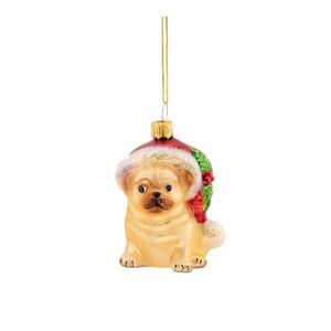Üveg karácsonyfadísz 6 cm Festive Pug – Sass & Belle kép