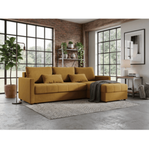 VENORIA L alakú kihúzható sarokkanapé, 220x143 cm, mustársárga + 2 párna INGYEN kép
