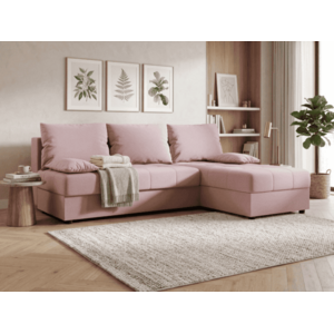 Ágyazható, kétoldalas L alakú kanapé VENORIA SLIM 200x143 cm, púderrózsaszín színű + 2 db díszpárna INGYEN kép
