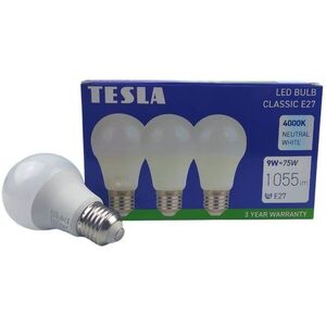 Tesla - LED BULB E27, 9 W, 230 V, 1055 lm, 25 000 h, 4000K semleges fehér, 220st 3 darabos kiszerelés kép