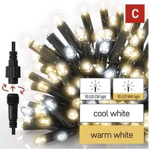 EMOS Premium LED toldható fényfüzér, villogó, fekete, kültéri, meleg/hideg fehér fény, 10m kép