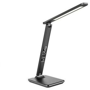 Solight LED asztali lámpa kijelzővel, 9 W, választható színhőmérséklet, bőr, fekete kép