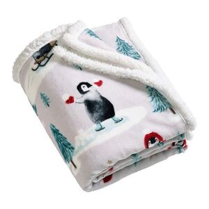 Fehér takaró karácsonyi mintával 170x130 cm Christmas Sherpa Penguins – Catherine Lansfield kép