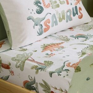 Krémszínű gumis egyszemélyes flanel gyerek lepedő 90x190 cm Brushed Sleepy Saurus Dino – Catherine Lansfield kép