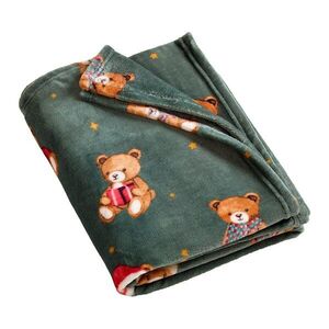 Sötétzöld takaró karácsonyi mintával 170x130 cm Christmas Tartan Teddy Bear – Catherine Lansfield kép