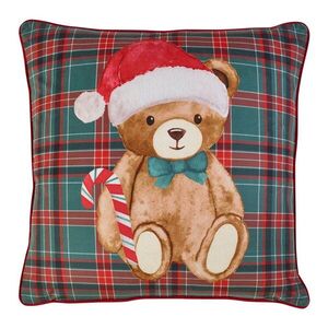 Díszpárna karácsonyi mintával 45x45 cm Christmas Tartan Teddy Bear – Catherine Lansfield kép