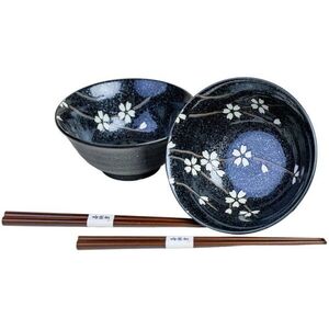 Made In Japan jídelní miska Black & White Petals 400 ml, sada 2 ks, s hůlkami kép