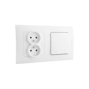 Legrand-Dupla háztartási aljzat 250V/16A és 1-es egypólusú kapcsoló NILOE kerettel fehér LR0029+LR0018+LR0022 kép