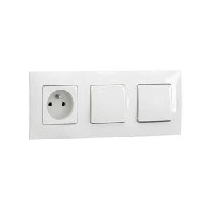 Legrand-dupla egypólusú 1‑es kapcsoló és háztartási aljzat 250V/16A, NILOE kerettel, fehér LR0030+LR0017+LR0022+LR0022 kép