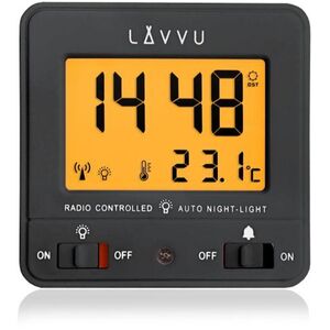 LAVVU Nordlys rádiójel vezérelt digitális ébresztőóra fényérzékelővel, fekete kép