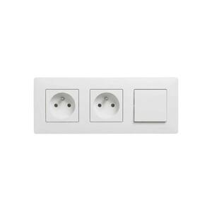 Legrand - kettős háztartási aljzat 250V/16A és egypólusú kapcsoló (1-es) NILOE STEP kerettel, fehér LR0062+LR0049+LR0049+LR0054 kép