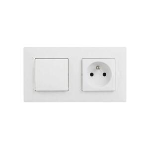 Legrand - 250V/16A háztartási konnektor és egypólusú 1-es kapcsoló NILOE STEP kerettel, fehér LR0061+LR0049+LR0054 kép