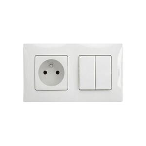 Legrand - 5-ös dupla kapcsoló és 250V/16A háztartási aljzat NILOE kerettel fehér LR0029+LR0023+LR0017 kép