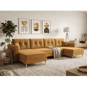 Ágyazható U alakú kanapé SILVIANO 300x140 cm, mustár színű + 2 db díszpárna INGYEN kép