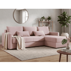 VENORIA L alakú kihúzható sarokkanapé, 220x143 cm, púderrózsaszín + 2 párna INGYEN kép