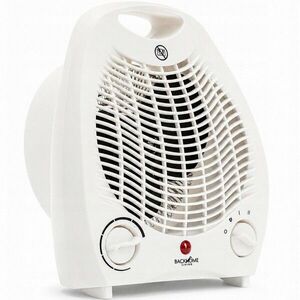 Elektromos fűtőtest ventilátorral és biztonsági kapcsolóval, fehér kép