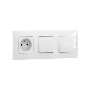 Legrand-kettős egypólusú kapcsoló 1-es és háztartási aljzat 250V/16A NILOE kerettel fehér LR0030+LR0017+LR0022+LR0022 kép