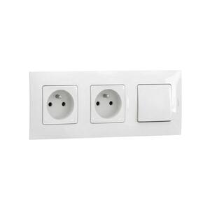 Legrand-Dupla háztartási aljzat 250V/16A és egypólusú kapcsoló 1. számú NILOE kerettel, fehér LR0030+LR0017+LR0017+LR0022 kép