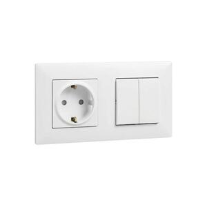 Legrand - fali SCHUKO aljzat 250V/16A és 5-ös kettős kapcsoló NILOE STEP kerettel, fehér LR0061+LR0115+LR0055 kép