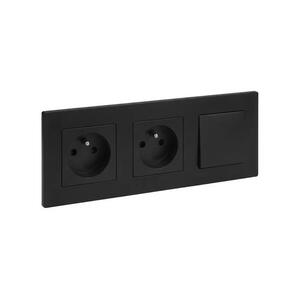Legrand - Dupla aljzat 250V/16A és egypólusú kapcsoló 1-es NILOE STEP fekete LR0046+LR0033+LR0033+LR0038 kép