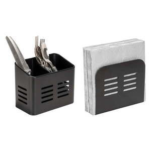 Fém evőeszköz és szalvéta tartó szett 2 db-os Black Outdoor Kitchen Baco – Wenko kép