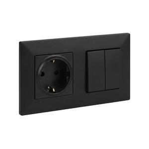 Legrand-Kettős lépcsőházi kapcsoló 6+6 és háztartási aljzat SC 250V/16A NILOE STEP LR0045+LR0037+LR0116 kép