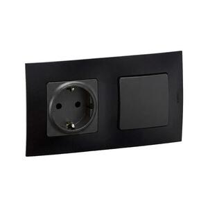 Legrand - Háztartási SCHUKO aljzat 250V/16A és NILOE lépcsőházi kapcsoló fekete LR0013+LR0114+LR0008 kép