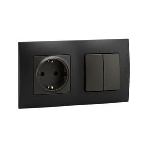 Legrand - SCHUKO háztartási fali aljzat 250V/16A és dupla kapcsoló 5-ös NILOE fekete LR0013+LR0114+LR0007 kép