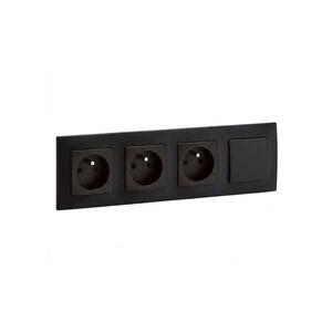 Legrand- Háromfoglalatos háztartási dugalj 250V/16A és 1-es egypólusú kapcsoló NILOE fekete LR0015+LR0001+LR0001+LR0001+LR0006 kép