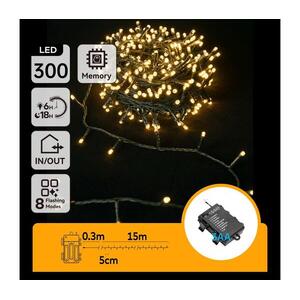 B.V. - LED kültéri füzér 300xLED/8 üzemmód 3xAA 15, 3m IP44 meleg fehér B10303K2L kép