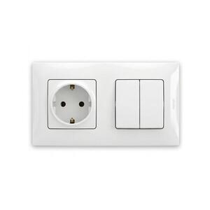 Legrand-Dupla kapcsoló 5-ös és háztartási SCHUKO aljzat 250V/16A NILOE kerettel fehér LR0029+LR0023+LR0113 kép