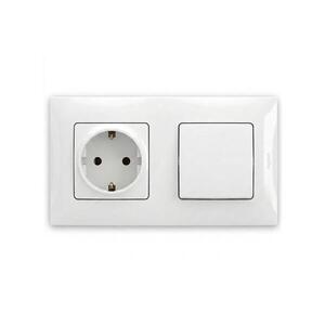 Legrand-háztartási SCHUKO aljzat 250V/16A és egypólusú kapcsoló 1-es, NILOE kerettel, fehér LR0029+LR0113+LR0022 kép