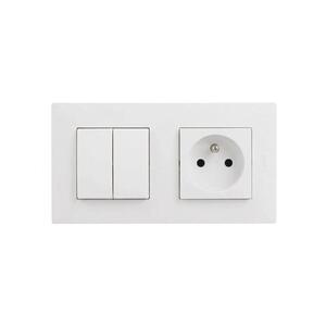 Legrand - 250 V/16 A háztartási dugalj és dupla 5-ös kapcsoló kerettel NILOE STEP fehér LR0061+LR0049+LR0055 kép