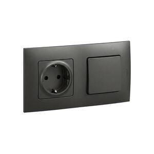 Legrand-háztartási SCHUKO aljzat és egypólusú 1-es kapcsoló NILOE kerettel fekete LR0013+LR0114+LR0006 kép