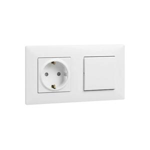Legrand - háztartási SCHUKO 250V/16A aljzat és egygombos (1-es) kapcsoló NILOE STEP kerettel, fehér LR0061+LR0115+LR0054 kép